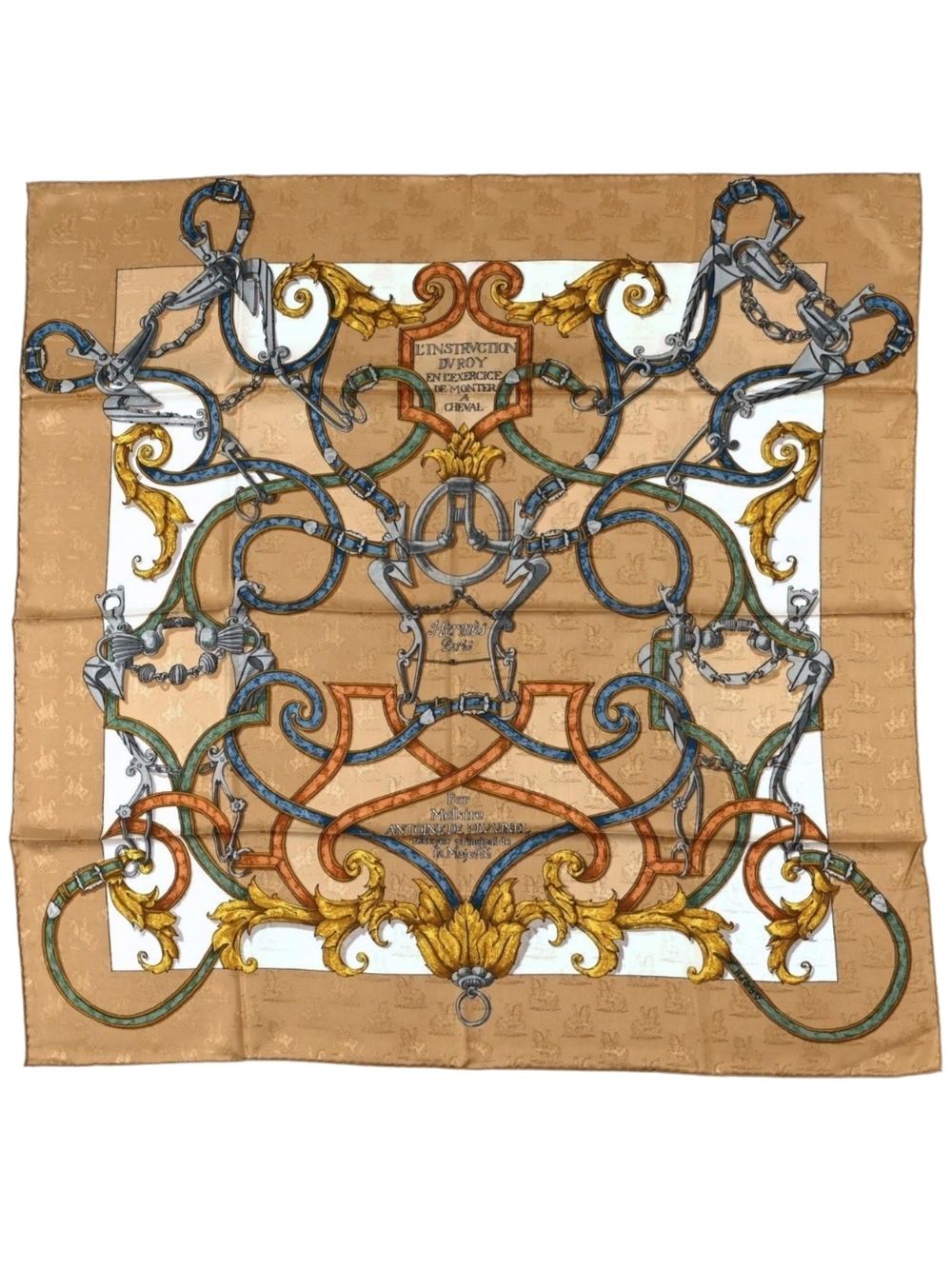 Hermès L'Instruction du Roy Silk Scarf 90 Henri d'Origny Equestrian Gold Hermes - Picture 2 of 12